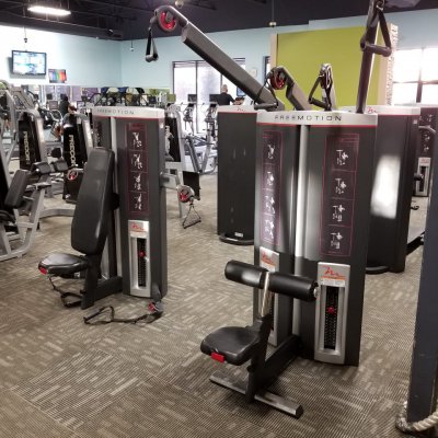 Views of different gym equipment and machines